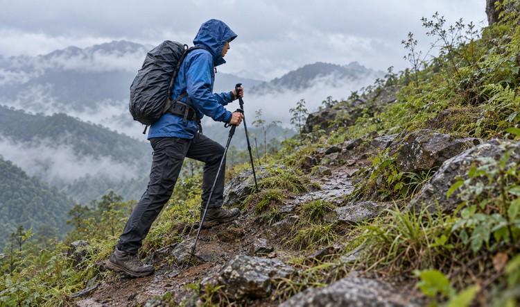 Giày, balo, quần áo và gậy trekking hỗ trợ di chuyển trên nhiều địa hình