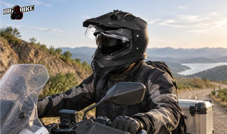 Người đội mũ bảo hiểm Dual Sport Caberg Tanami Carbon khi đi phượt