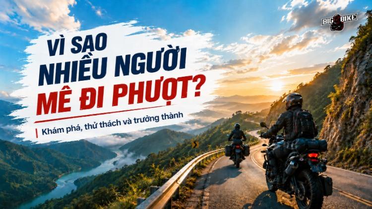 Người đi phượt chạy xe qua cung đường núi