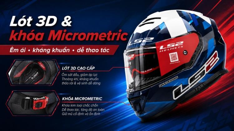 Lót 3D êm ái kết hợp khóa Micrometric chắc chắn