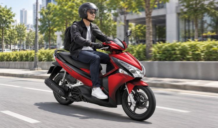 Người lái xe tay ga Air Blade màu đỏ trên đường phố